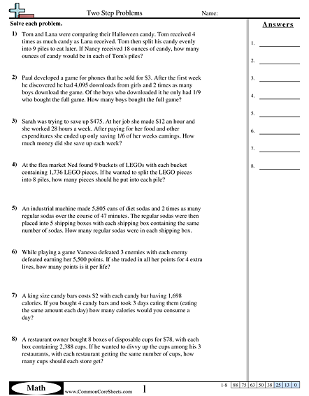Multistep Worksheets - Two Step Problems worksheet